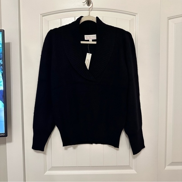 100% cashmere NWT Design History shawl neck black sweater, size L - Picture 2 of 10